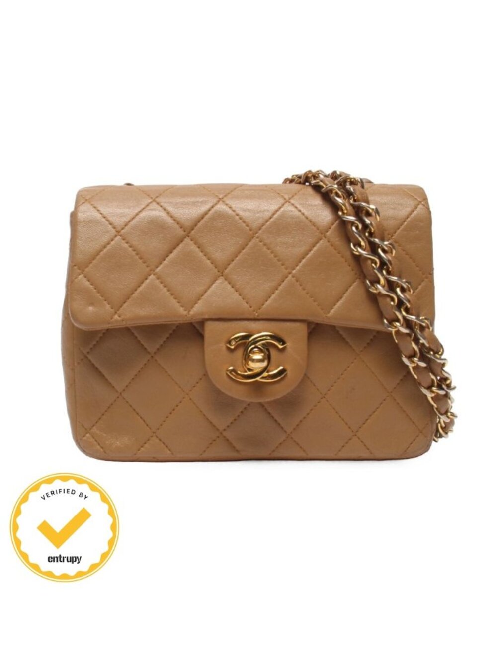 Chanel Chain Shoulder Bag Crossbody Gold Lambskin Quilted
